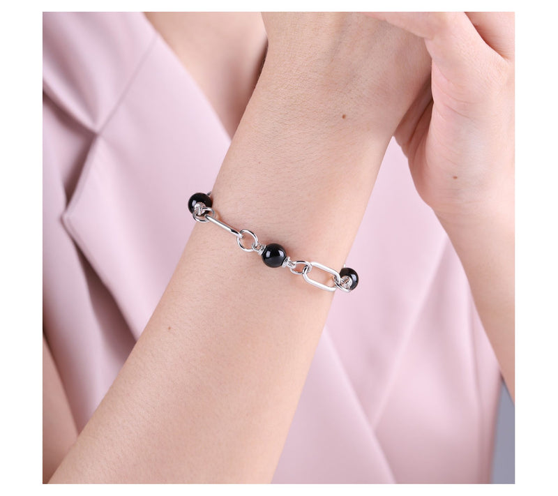 Ariva Sterling Silver Paperclip Link Gemstone Bead Bracelet — View 4