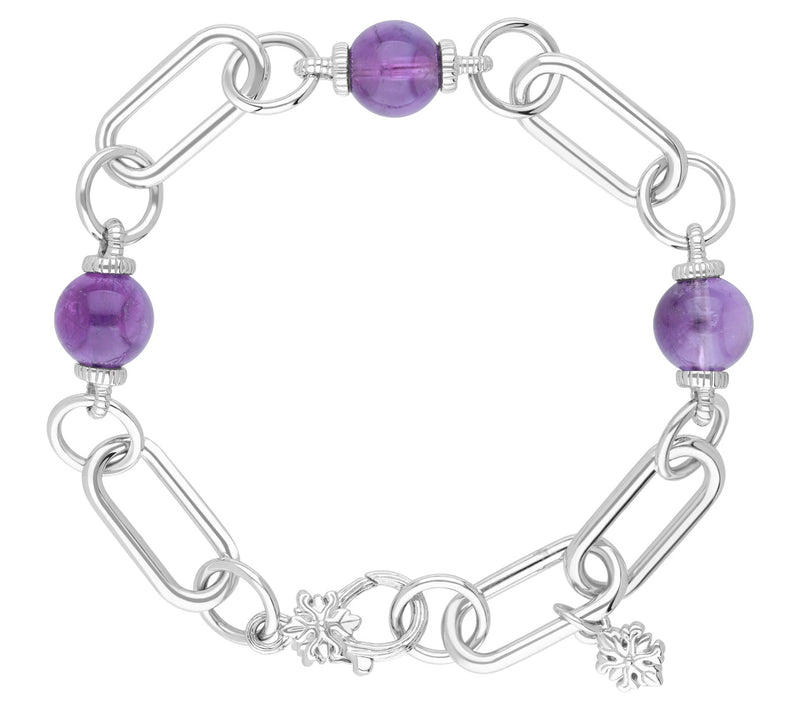 Ariva Sterling Silver Paperclip Link Gemstone Bead Bracelet — View 8