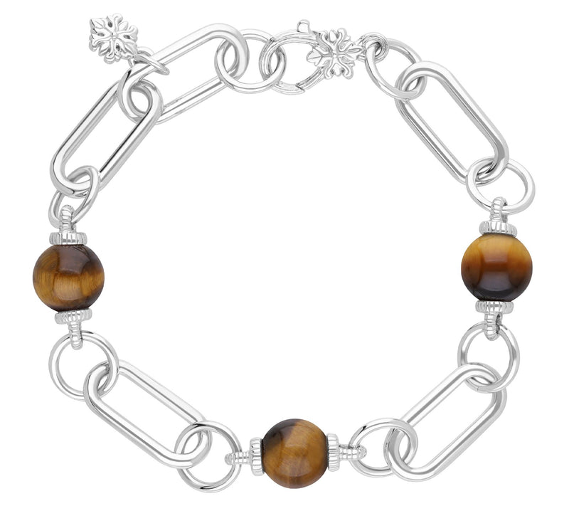 Ariva Sterling Silver Paperclip Link Gemstone Bead Bracelet — View 10