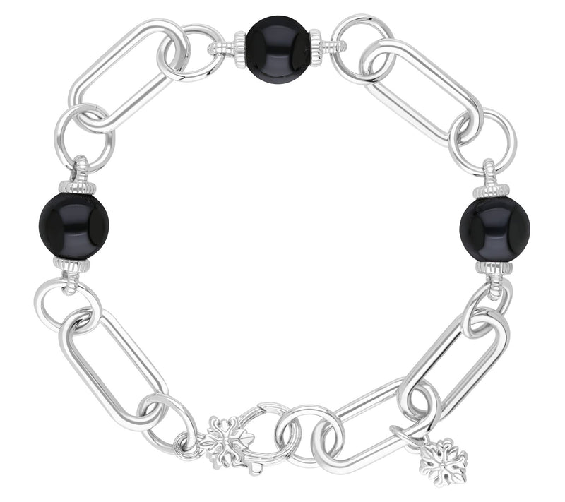 Ariva Sterling Silver Paperclip Link Gemstone Bead Bracelet — View 2