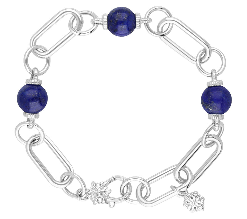 Ariva Sterling Paperclip Link Gemstone Bead Bracelet — View 2