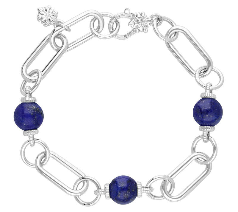 Ariva Sterling Paperclip Link Gemstone Bead Bracelet — View 10