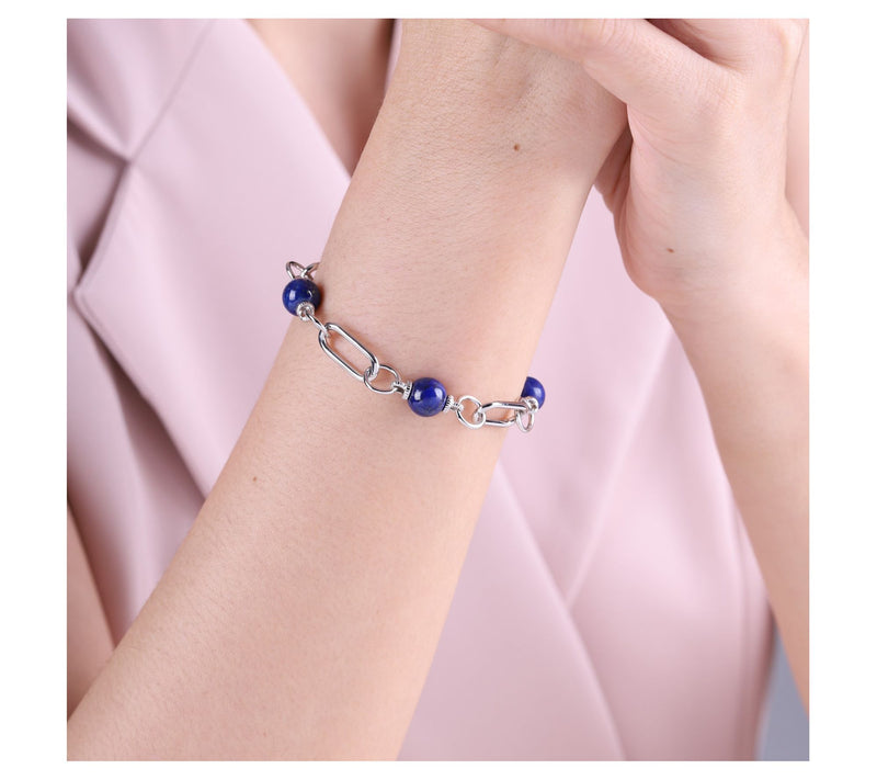 Ariva Sterling Paperclip Link Gemstone Bead Bracelet — View 4