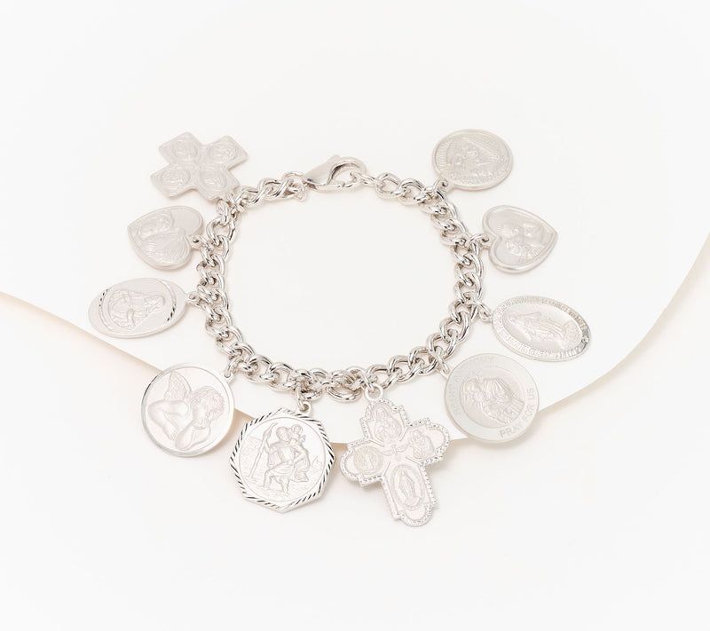 David Markstein Sterling Silver Multi Charm Curb Link Bracelet — View 7