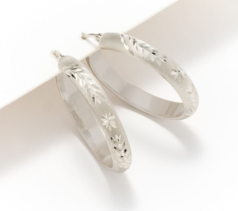 Judy Crowell Sterling Silver Diamond Cut 1 1/4" Hoop Earrings — Main view