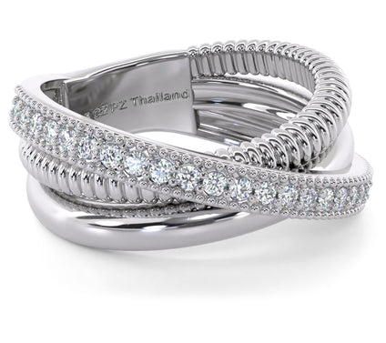 Diamonique 0.75 cttw Multi-Band Crossover Ring,Sterling
