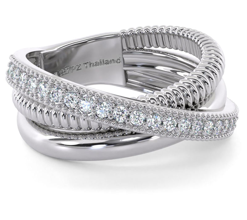 Diamonique 0.75 cttw Multi-Band Crossover Ring,Sterling — View 3