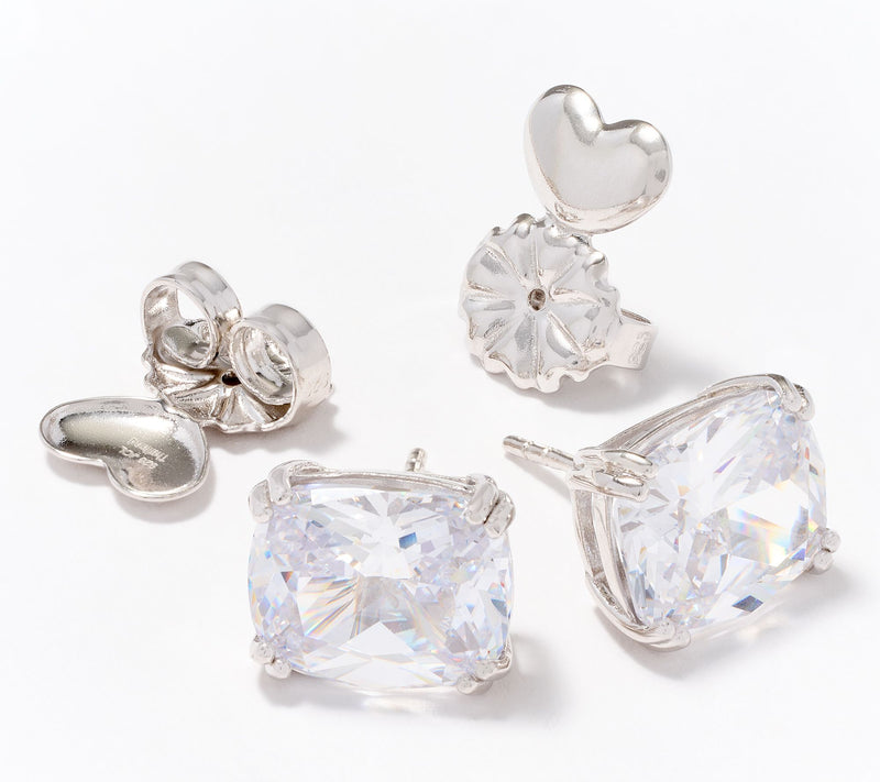 Diamonique x Jennifer Miller Large Cushion Stud Earrings, Sterling Silver — View 2