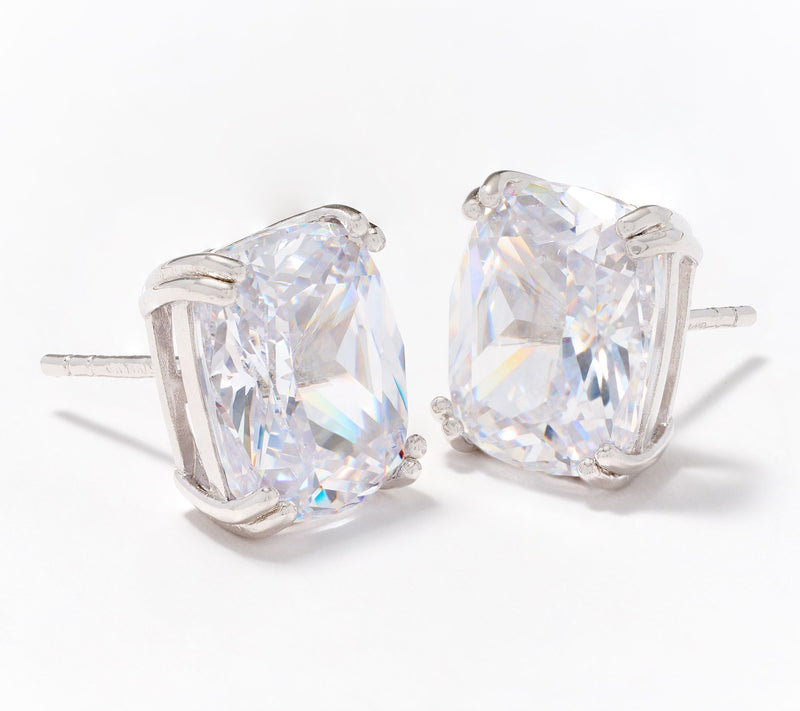 Diamonique x Jennifer Miller Large Cushion Stud Earrings, Sterling Silver — Main view