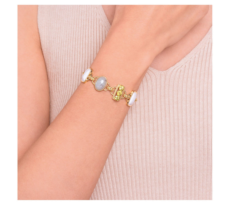 18K Gold Plated Multi-Gemstone & Enamel Link Bracelet — View 2