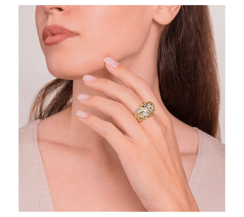 18K Gold Plated Floral Overlay Jade Ring — View 2