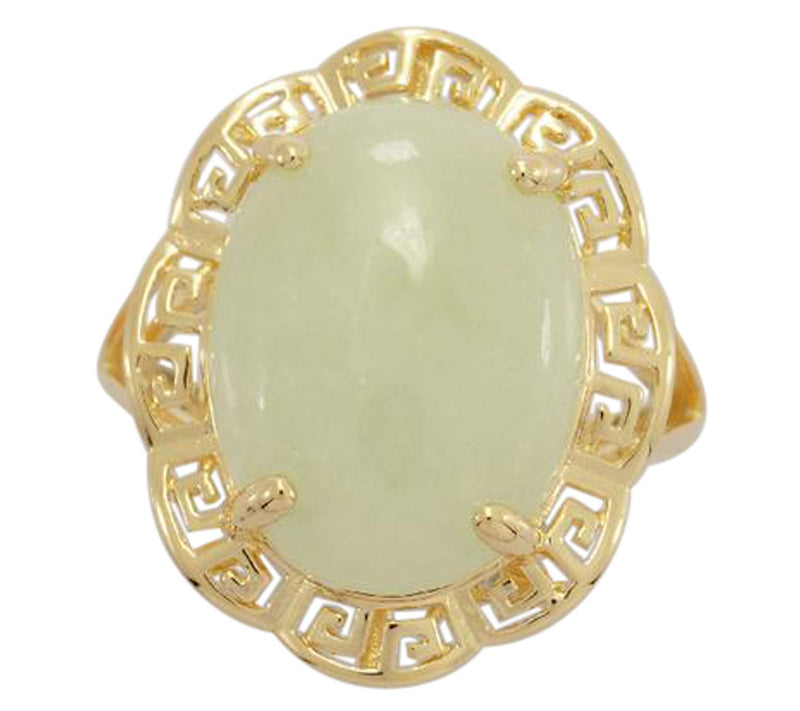 18K Gold Plated Jade Greek Key Ring — Main view