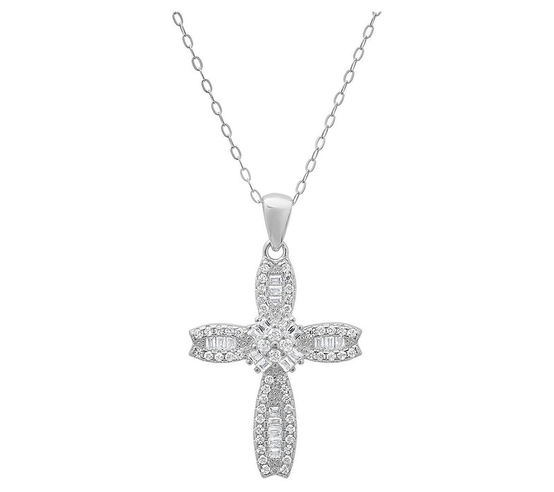 Sterling Silver Petite Cross Pendant w/ Chain — View 3