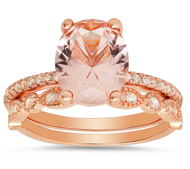 Rosetone Sterling Simulated Morganite StackableRing Set — Main view