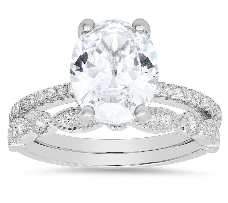 Sterling Silver Simulated Diamond Stackable Ring Set — View 3