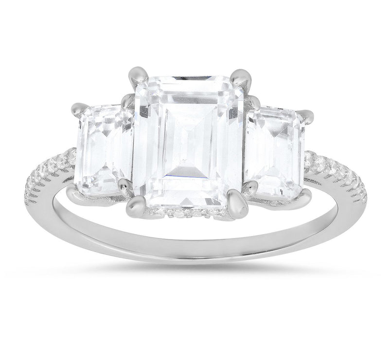 Sterling Silver 3-Stone Simulated Diamond Ring — Main view