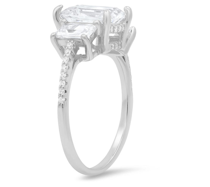 Sterling Silver 3-Stone Simulated Diamond Ring — View 6