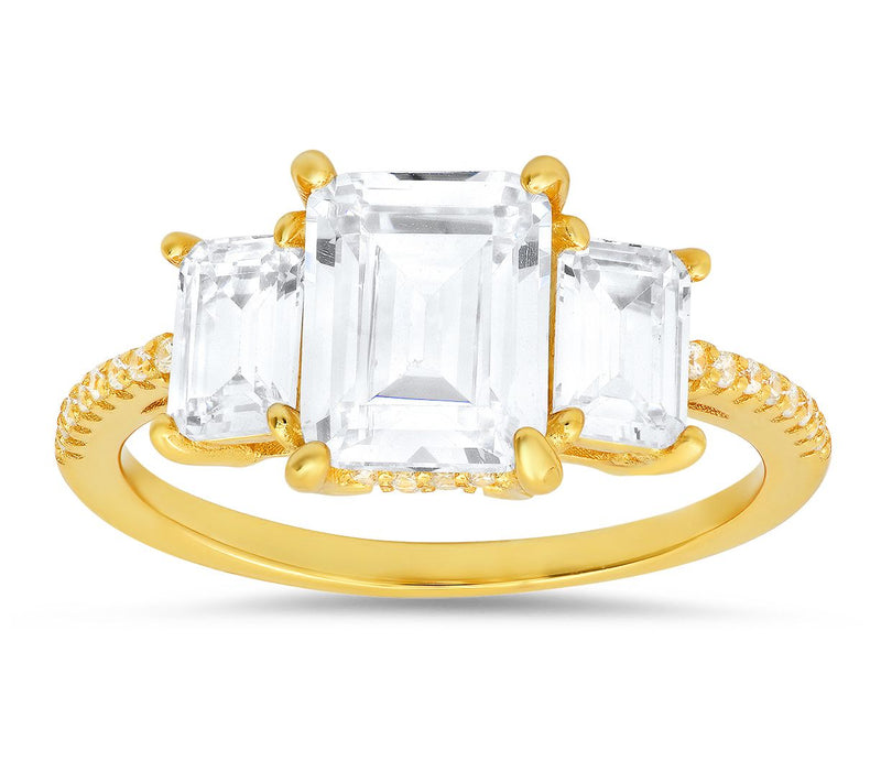 Sterling Silver 3-Stone Simulated Diamond Ring — View 5