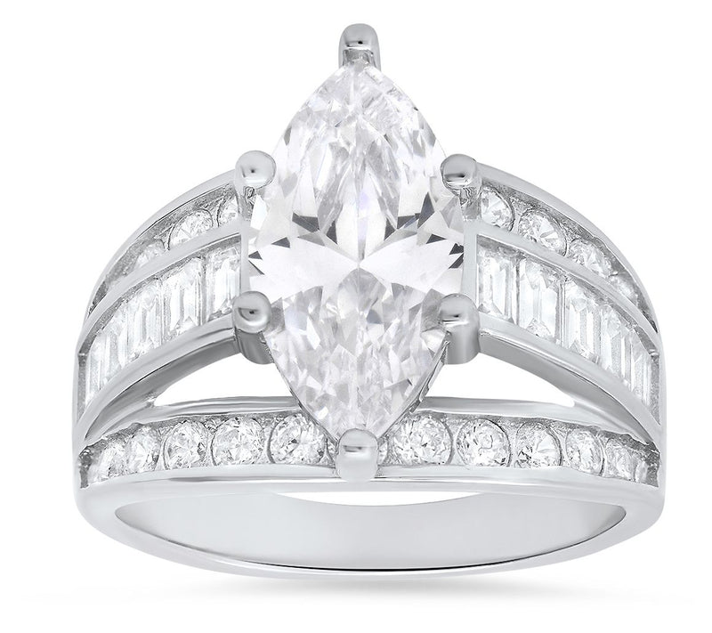 Sterling Silver Marquise-Cut Split Band Statement Ring — View 8
