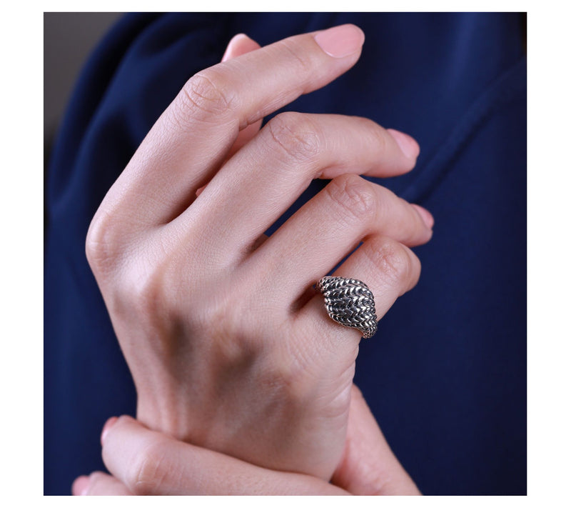 Sterling Silver Marquise-Cut Split Band Statement Ring — View 6