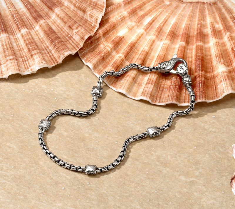 JAI Sterling Silver Hammered Station Anklet — View 4