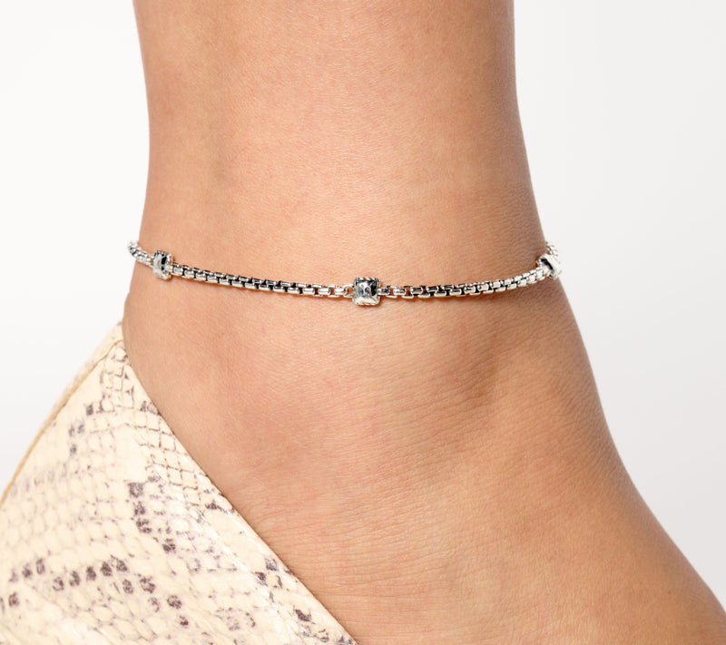 JAI Sterling Silver Hammered Station Anklet — View 5
