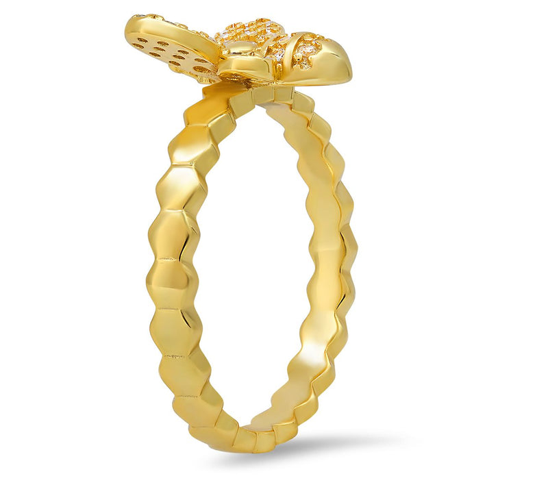 Goldtone Sterling Silver Pave Bumble Bee Ring — View 4