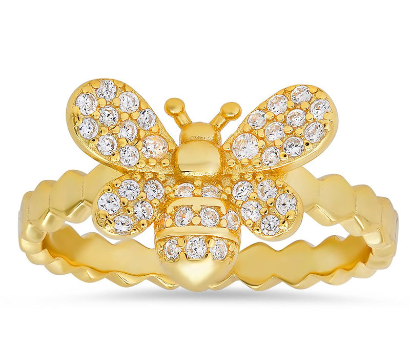 Goldtone Sterling Silver Pave Bumble Bee Ring — View 3