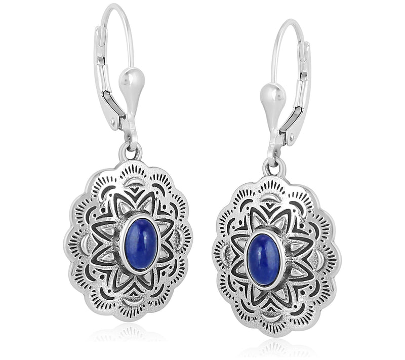 American West Sterling Silver Gemstone Concha Earrings — View 5