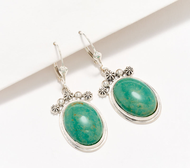 American West Sterling Silver Oval Gemstone Concha Lever Back Earrings — View 13