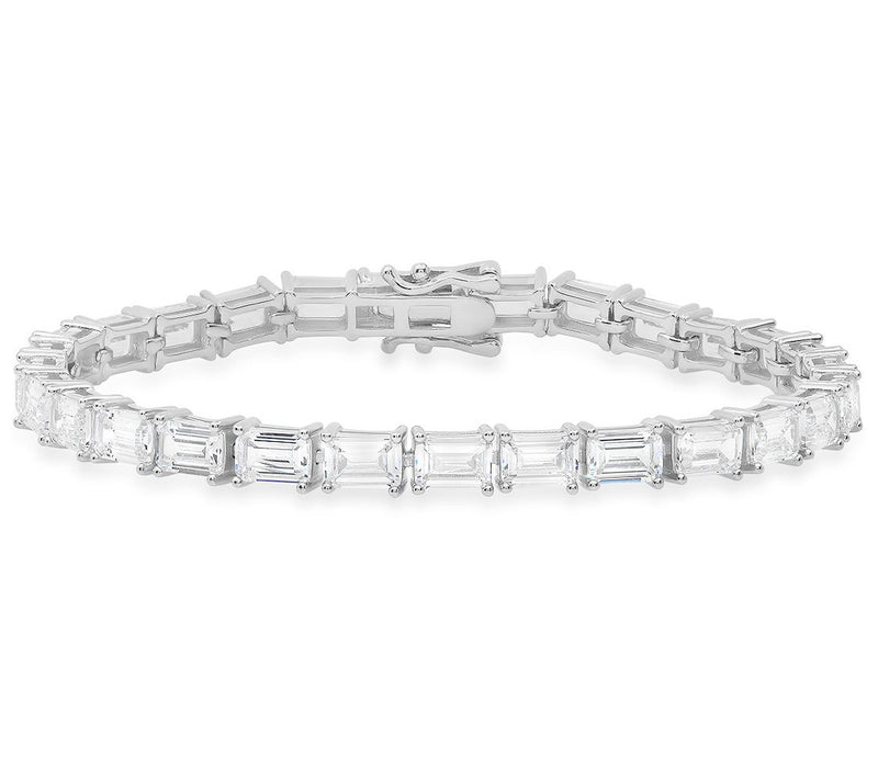 Sterling Silver Emerald-Cut Simulated Diamond Tennis Bracelet — View 4