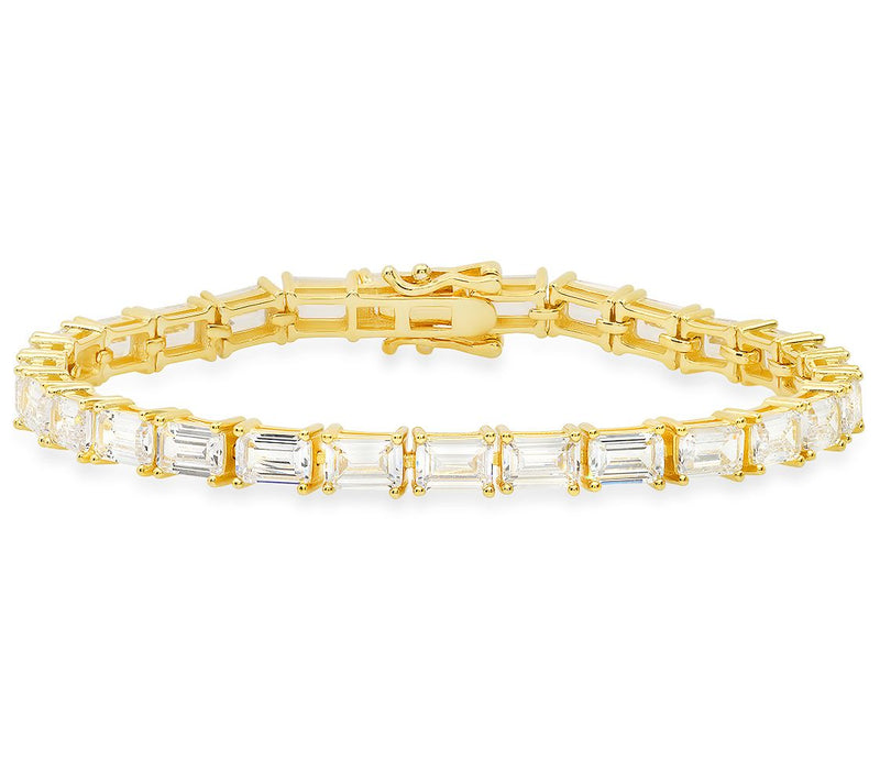 Sterling Silver Emerald-Cut Simulated Diamond Tennis Bracelet — View 5
