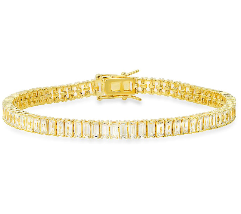 Sterling Silver Baguette-Cut Simulated Diamondennis Bracelet — View 5
