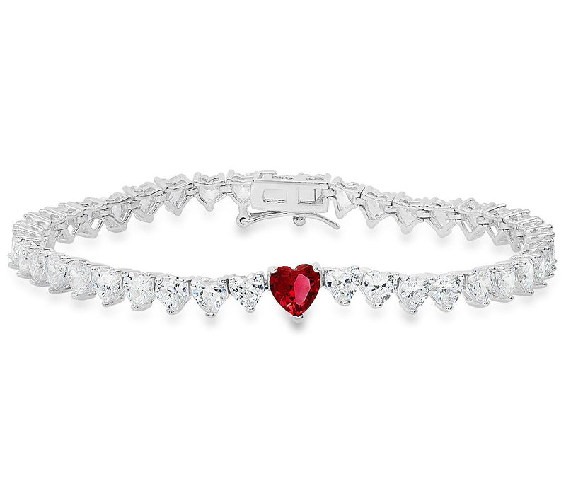 Sterling Silver Simulated Gemstone Heart-Cut Tennis Bracelet — View 4