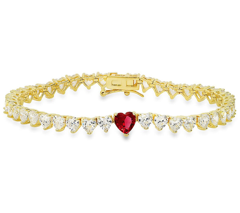 Sterling Silver Simulated Gemstone Heart-Cut Tennis Bracelet — View 5