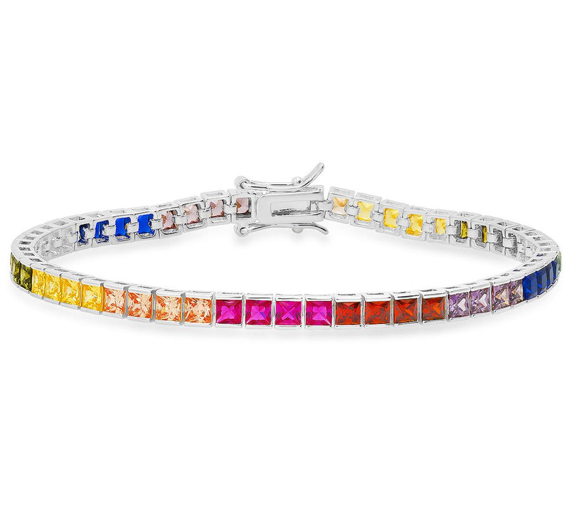 Sterling Silver Multi-Color Simulated Diamond Tennis Bracelet — Main view