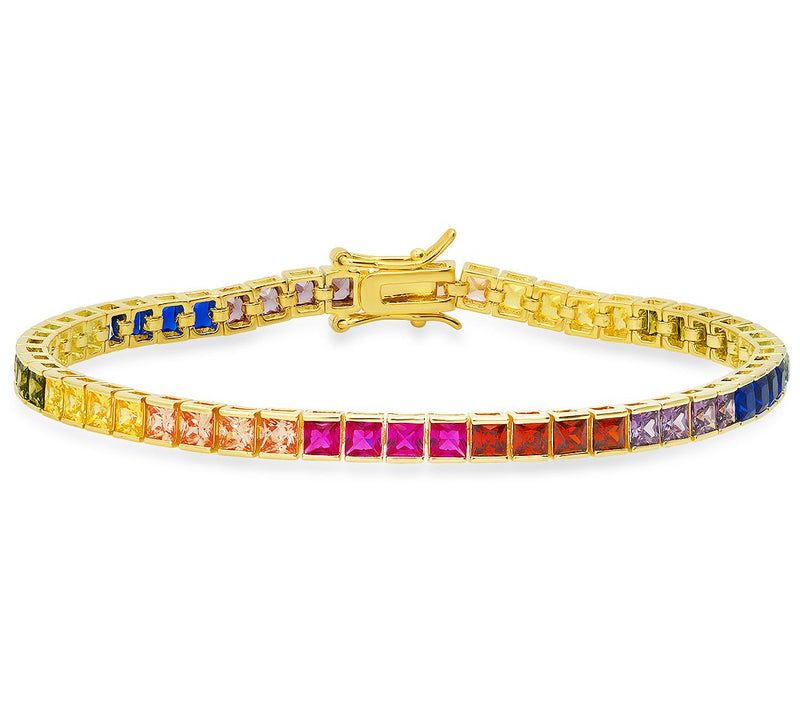 Sterling Silver Multi-Color Simulated Diamond Tennis Bracelet — View 5