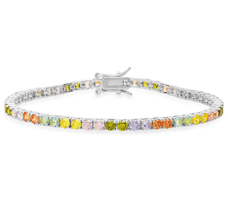 Sterling Silver Colorful Simulated Diamond Tennis Bracelet — Main view