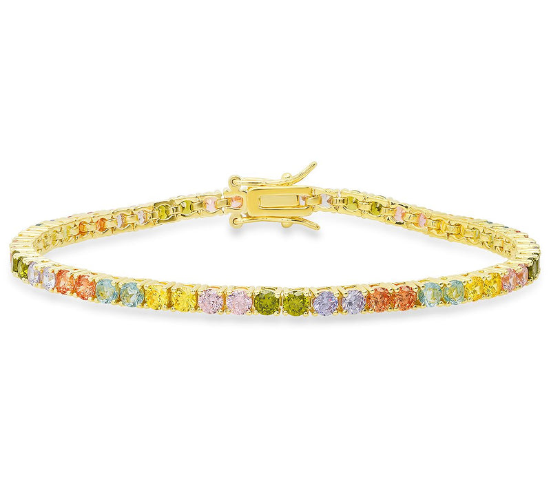 Sterling Silver Colorful Simulated Diamond Tennis Bracelet — View 5