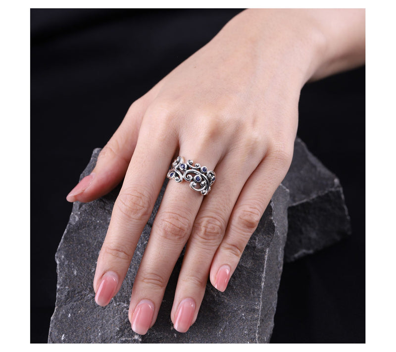 Elyse Ryan Ster ling  Silver Sa pphire Open Scr oll Band Ring — View 2