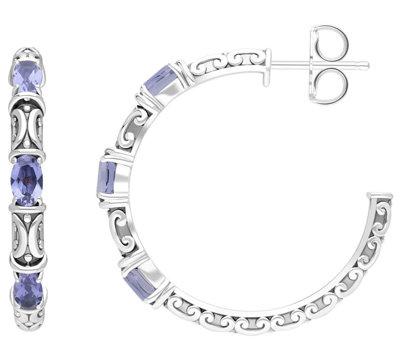 Elyse Ryan Silver Scroll Gemstone Hoop Earrings — View 7