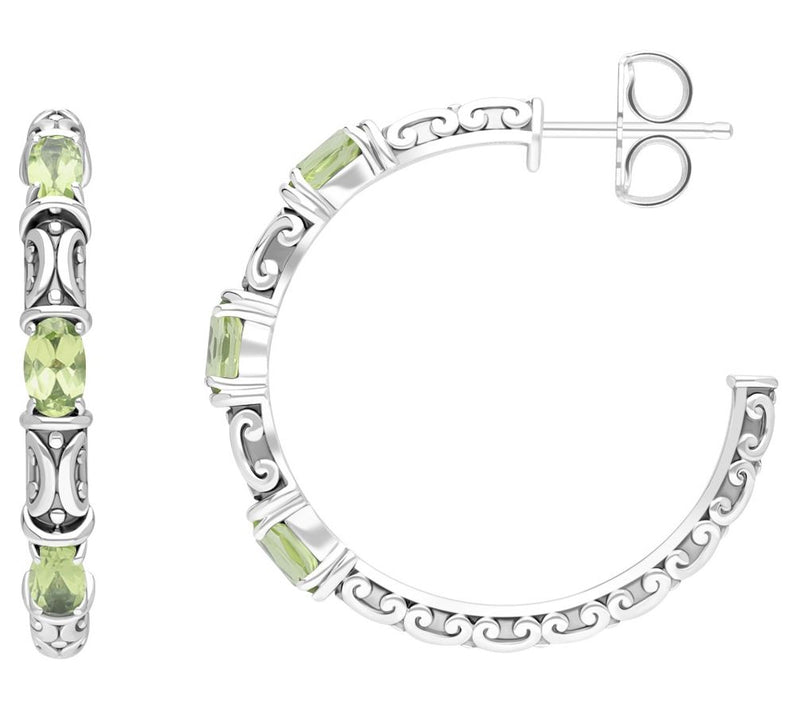 Elyse Ryan Silver Scroll Gemstone Hoop Earrings — View 9