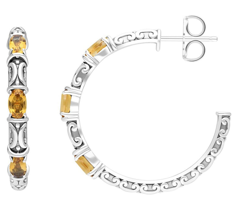 Elyse Ryan Silver Scroll Gemstone Hoop Earrings — View 5