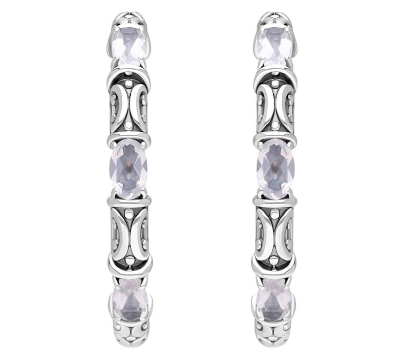 Elyse Ryan Silver Scroll Gemstone Hoop Earrings — View 13