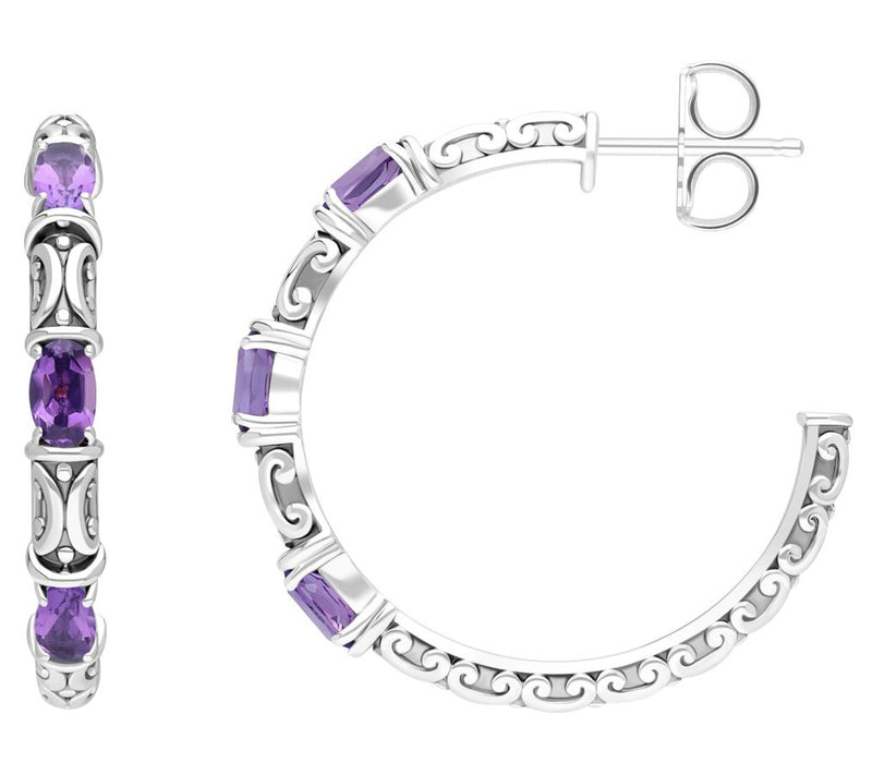 Elyse Ryan Silver Scroll Gemstone Hoop Earrings — Main view