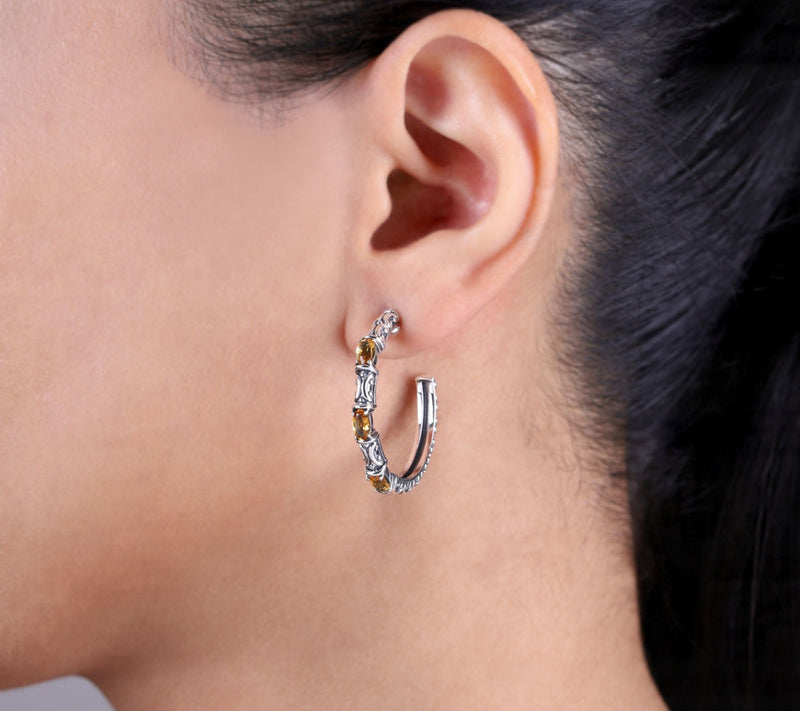 Elyse Ryan Silver Scroll Gemstone Hoop Earrings — View 15