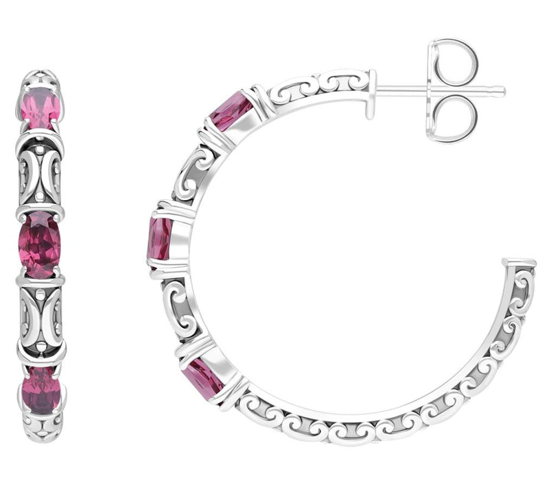 Elyse Ryan Silver Scroll Gemstone Hoop Earrings — View 11