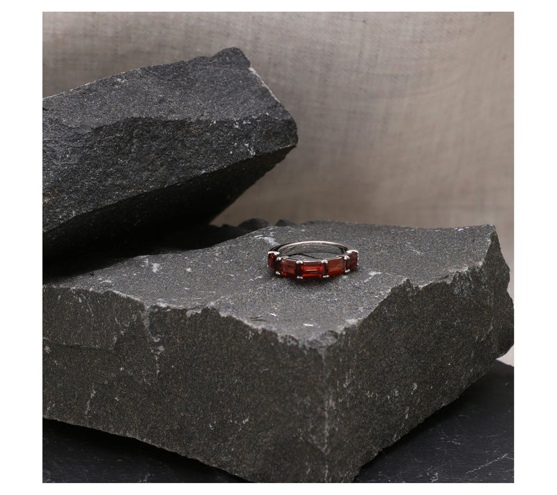 Elyse Ryan Sterling Silver Garnet Semi-Eternity  Band Ring — View 4