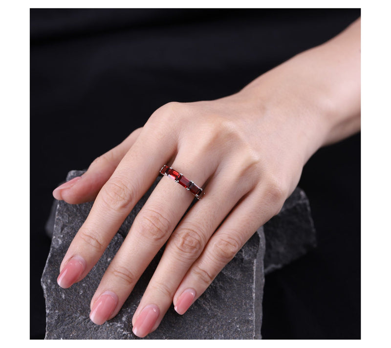 Elyse Ryan Sterling Silver Garnet Semi-Eternity  Band Ring — View 5