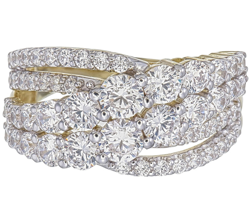 Diamonique 2.30 cttw Graduated Bypass Ring, 14KGold Plated — View 2
